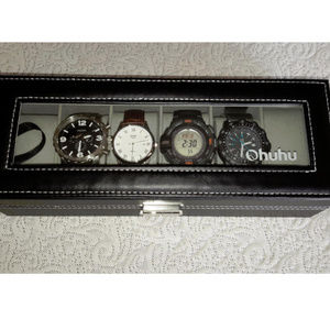 NEW MENS LEATHER 6 SLOT ORGANIZER WATCH BOX